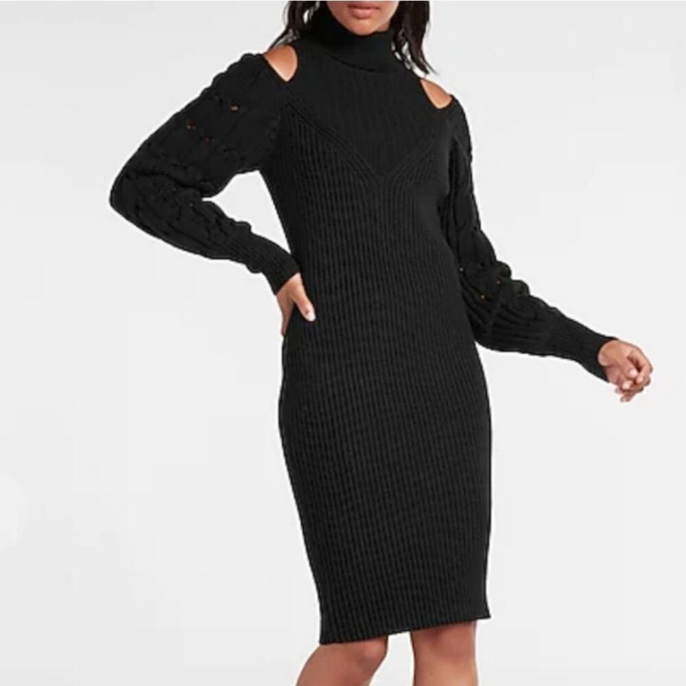 Pre-Loved Express Black Cutout Turtleneck Midi Sweater Dress
